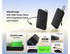 A black power bank with an integrated cable and display, featuring two USB-A ports and a large capacity of 20,000 mAh.