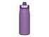 A drink bottle in purple with a flip-top lid. It features a design and a logo.