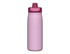 A drink bottle in pastel pink with a dark pink flip-top lid and a branding logo.
