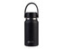 A drink bottle in matte black with a carrying handle and a silver neck, featuring a logo. Holds 200ml.