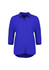 A vibrant blue 3/4 sleeve blouse with a collar and button-down front, featuring a slight curved hem.