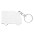A white keychain shaped like a truck with a silver keyring attachment.