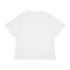 A white box tee with short sleeves and a relaxed fit, featuring a branding logo on the back.