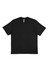 A black men's box tee with short sleeves and a crew neckline, featuring a label and simple design.