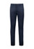 Navy stretch chino pants with a slim fit, featuring front and back pockets, and a button closure.