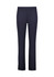 Navy mid-rise pull-on pants made from scuba ponte fabric, featuring a sleek design and a subtle branding logo.