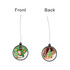 A hanging decorative ball featuring festive illustrations of Santa and a Christmas tree in green and red designs.