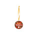 A round acrylic ornament in red and white featuring a festive design with gold ribbon and a Santa face.