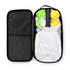 A black carrying case containing a pickleball paddle and three balls in bright yellow and green.