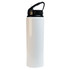 A drink bottle featuring a sleek white body and a black flip straw lid, designed for easy sipping.
