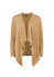 A lightweight, beige waterfall cardigan with an open front and long sleeves, featuring a simple design and branding.