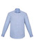 A light blue long sleeve button-up shirt featuring a pocket and a collar, with a logo on the fabric.