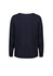 A navy batwing sweater top with long sleeves and a relaxed fit, featuring a simple back design.