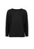A black women's batwing sweater top with a relaxed fit and three-quarter sleeves. Features a logo.