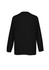 A black women's hi-lo button-up blouse with long sleeves, featuring a simple, sleek design.