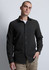 A long sleeve men's shirt in dark grey with a collar, featuring a logo and button front.