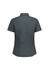 A grey women's short sleeve shirt with a collared neckline and a fitted design. Features a logo on the back.