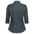 A grey women's 3/4 sleeve shirt with a collared neckline and buttoned cuffs, featuring a branding logo.