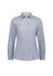 A long sleeve women's shirt in a navy and white gingham pattern. It features a collared neckline and a fitted shape.