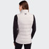A women's hybrid vest in light grey with a high neck and padded back, featuring a logo on the upper back.
