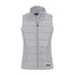 A light grey hybrid vest with a zip front and a high collar, featuring a logo.