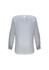 A light grey women's Madison boatneck top with long sleeves and button details at the cuffs. It has a back closure.