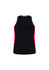 A black women's singlet with red detailing and a logo at the bottom.