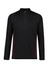 A black unisex mid-layer top with a quarter zip and red detailing, featuring a logo on the front.