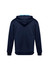 A navy hoodie with a blue lining, featuring a hood and long sleeves. It has a logo on the back.