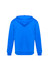 A blue hoodie with a kangaroo pocket and hood, featuring a logo on the back.