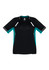 A short sleeve T-shirt in black and teal with reflective detailing and a logo on the front.