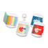 A set of four sticky note pads in pastel colours, each with a magnetic closure and branded logo.