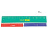 A 30cm ruler in green, featuring a logo, with a red and purple ruler beside it for comparison.