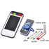 Mobile holder in black and white with red, blue, green, and yellow pens, and a screen cloth. Features a phone stand.