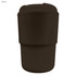 A drink bottle in brown with a ribbed exterior and a logo on its surface. Reusable coffee cup design.