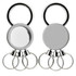A multi ring key ring in silver, featuring multiple key rings and a smooth, circular body with a logo.