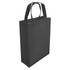 A black laminated non-woven trade show bag with two handles and a structured design. Features a logo on the side.
