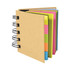 A notepad with a natural brown cover and brightly coloured pages, featuring a spiral binding and tabs.