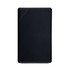 A black rectangular packaging item with a smooth surface, featuring a logo on one side.