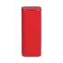 A red flip-top mint tin with a sleek, glossy finish, featuring a small logo on the front.