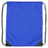 A blue nylon backsack featuring black corners and drawstring closure. It has a logo on the surface.