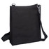 A black nylon library bag with a shoulder strap and a silver clip, featuring a simple design.