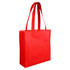 A red non-woven small shopper bag with long handles and a simple design. It has a logo on one side.