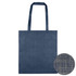 A navy blue non-woven bag with patterned texture and two handles, featuring a small section showing the fabric detail.