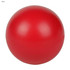 A red stress ball with a smooth, glossy finish and a round shape. The product features a logo.