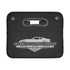 A black storage organiser with a handle and a logo featuring a car silhouette.