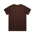 A plain brown t-shirt with a classic fit, featuring a logo on the back.