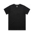A black T-shirt with a classic fit, featuring a round neckline and short sleeves. It has a logo on the label.