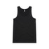 A black singlet with a round neckline and a logo at the back. The fabric appears smooth and lightweight.