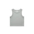 A light grey rib crop tank top with a fitted design and a logo. Perfect for casual wear.